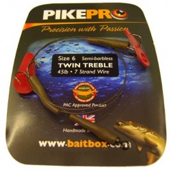 Pike Pro Semi Barbless Treble Two Hook Deadbait Trace