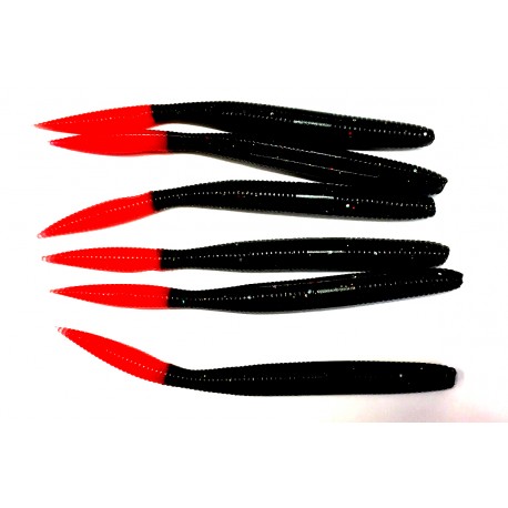 Rooney 5inch Bulb Tail Worm Black Red Firetail